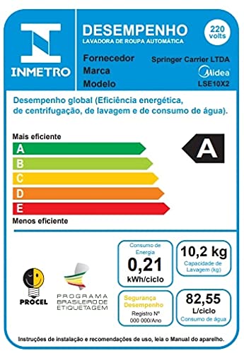 Lava e Seca Midea LSE10X2 Grafite Metálico 10,2kg Storm Wash Inverter Tambor 4d Porta Preta 220V