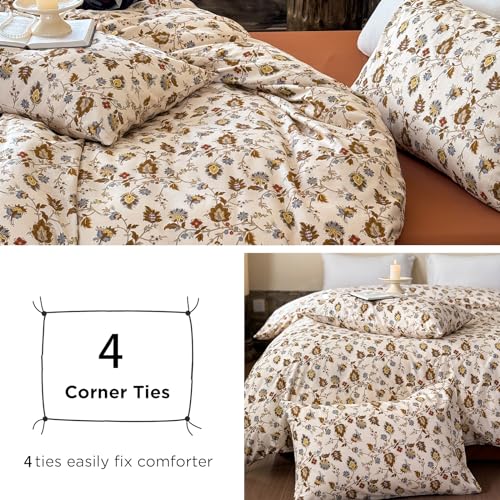 Helthep Boho Floral Duvet Cover Set, Khaki, Full, 3Pcs by Helthep - Image 6