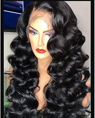 Hair Loose Wavy Synthetic Lace Front Wigs for Black Women High Density Bouncy Curly Wavy Synthetic Wig Heat Resistant Fiber Front Lace Wig Right Side Part 22 Inches