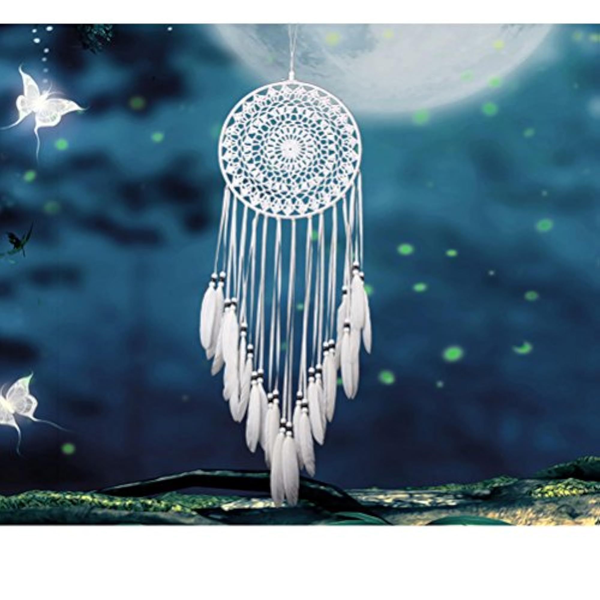 Handmade White Dream Catcher with Feathers for Home Decor