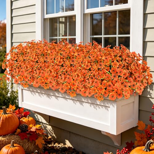 Image of AmyHomie 20 PCS Artificial Fall Flowers for Outdoors, Orange Fake Mums
