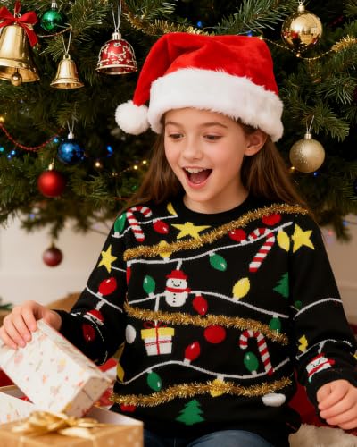 Image of Lovekider 7-14Y Girls Ugly Christmas Sweater Tinsel Garland Knit Pullovers