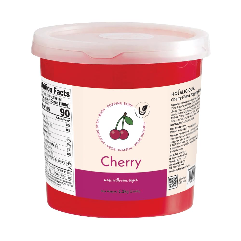Hojalicious Popping Boba 7.04 lbs Bottle - Ready to Use Topping for Bubble Tea, Desserts, Drinks, and more (Cherry)