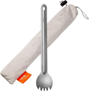 TiTo Titanium Long Handle Spork - Ultralight 16g Eco-Friendly Utensil for Camping Hiking Backpacking with Pouch