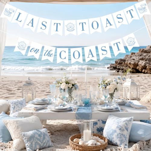 Image of Last Toast on The Coast Banner,Coastal Blue Bachelorette Bridal Shower Sign