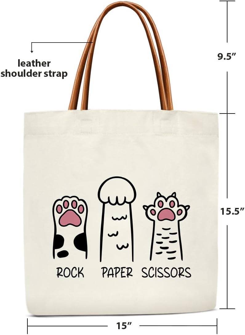 Cat Paw Canvas Tote Bag for Women, Aesthetics Tote Bag, Cat Lover Mom Gifts for Women Pet Owner Reusable Christmas Gifts -08 - Image 4