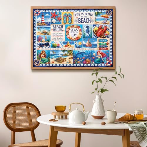 500 Piece Puzzle for Adults, Coastal Mosaic Beach Collage Jigsaw Puzzle 500 Pieces, Nautical Ocean Scenery Puzzle, Challenging Game Home Decor Birthday Party Gift Toy for Adults, 20.5 x15 in - Image 7