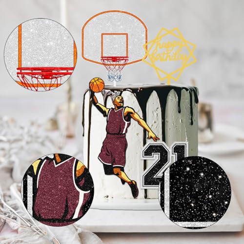 Basketball Happy 21th Birthday Cake Topper Basketball Player Scene Sports Star Birthday Cake Pick De