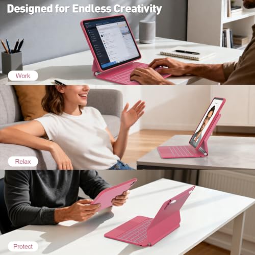 Image of for iPad Air 11 inch Case with Keyboard (M3 /M2, 2025 /2024), Keyboard for iPad Pro 11 inch (1 /2 /3 /4th Gen) & Air 4 /5, Portrait /Landscape Mode, 11-Color Backlit, Removable Protective Case, Hot Pink