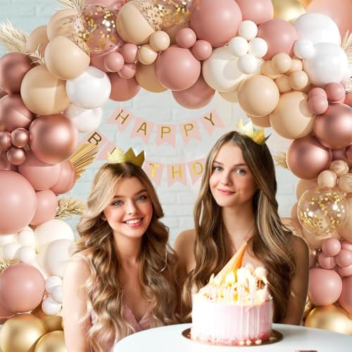 Rose Gold Balloon Arch Kit, 102pcs Beige Retro Pink Balloon Garland Arch with Gold Confetti Balloons for Girls Women's Birthday Party Decoration, Wedding, Baby Shower, Bridal Shower - Image 5
