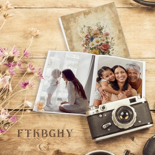Image of Floral Photo Album 4x6, Vintage Rustic Wildflower Bouquet 18 Pockets Small Picture Memory Book Photo Album Keepsake for Graduation Wedding Anniversary Travel Vacation