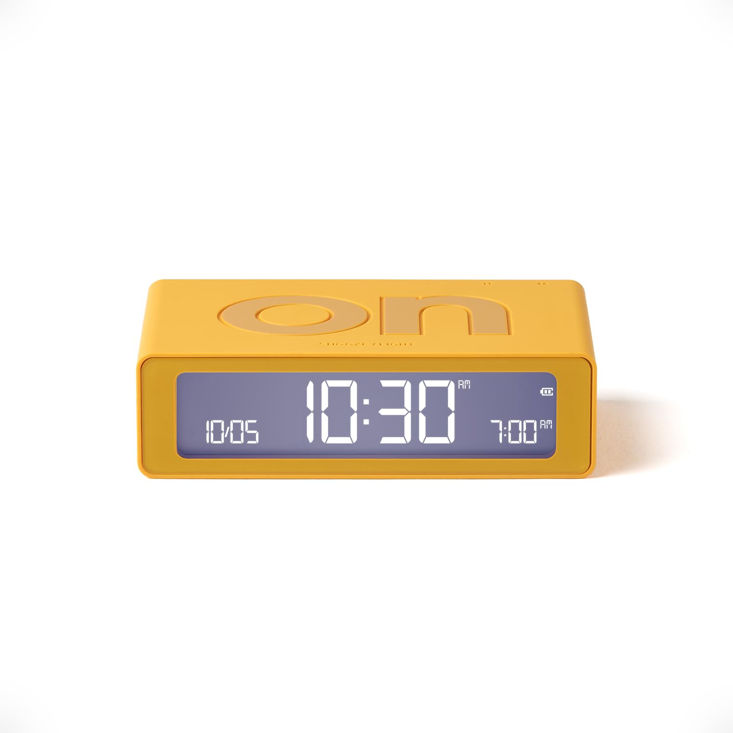 Lexon Flip Mini Reisewecker, digitaler LED-Wecker mit On/Off-Funktion, Einstellbarer Helligkeit, wiederaufladbar und berührungsempfindlich, ideal als Nachttisch-Wecker - Gelb