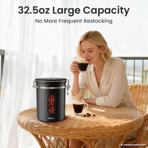 Image of Veken Coffee Canister with Window,Airtight Stainless Steel Container,32.5OZ