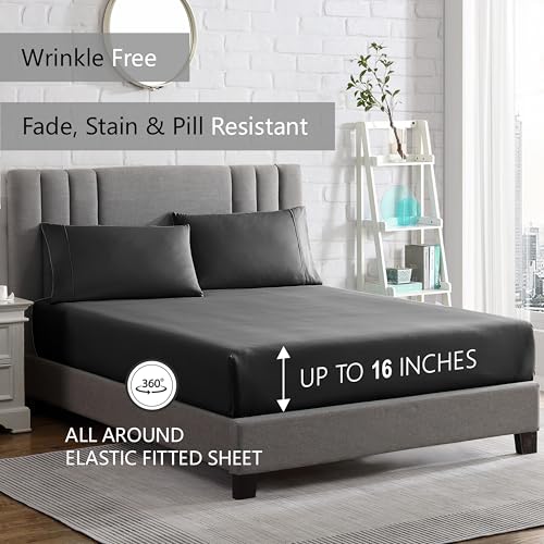 American Home Collection Twin Size Sheet Set - 16-Inch Deep Pocket - Ultra Soft Microfiber Bed Sheets - Breathable, Wrinkle Free, Easy Care - Oeko-Tex Certified (Twin, Dark Gray)