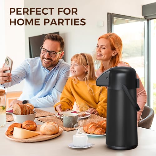Image of Coffee Carafe for Keeping Hot - Gezoss 102OZ / 3L Airpot Coffee Dispenser with Pump - Large Coffee Carafe for Hot Drinks Tea Liquid - Insulated Stainless Steel Hot Water Beverage for Parties,Black