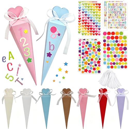 SxiGxiv 35 Stück Schultüte Klein Mini Schultüten zum Befüllen Kleine Schultüte Für Einschulung und Schulfeiern 7 Farben Faltbare Zuckertüte Klein mit Personalisierungsstickern