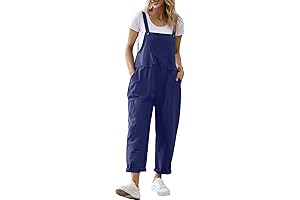 Blue Bib Overalls for Women: Stylish Casual Loose Rompers with Ample Pockets