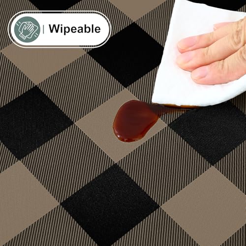 Image of misaya Square Waterproof Vinyl Table Cloth, Buffalo Flannel Backed Tablecloth, Wipeable Plastic Table Cover for Dinner, Kitchen, Outdoor (54 inch x 54 inch, Black and Khaki)