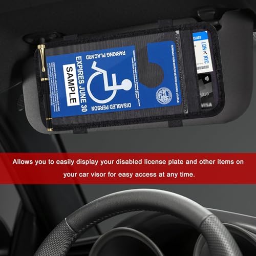 Handicap Placard Holder for Car Visor, Ultra Clear Parking Permit Sign Protector with Pen Holder & Note Paper Slot, Multipurpose Disability Parking Placard Clip, Car Accessories (Black) — 사진 4