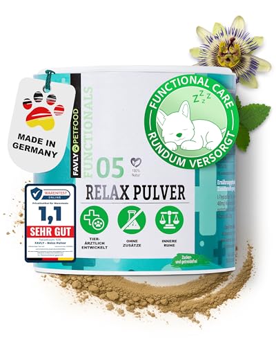 FAVLY – Relax Pulver Beruhigungsmittel für Hunde 250g – getreidefreies Ergänzungsfuttermittel zur natürlichen Beruhigung bei Stress & Angst – mit Melisse, L-Tryptophan & Passionsblume