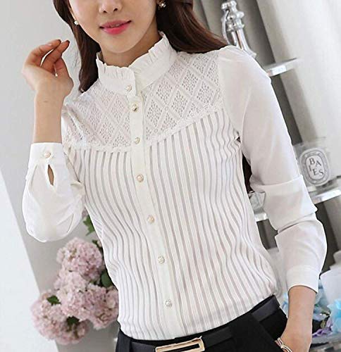 Image of Smile Fish Women Hollow Out Back Zipper Lace Long Sleeve Elegant Blouse