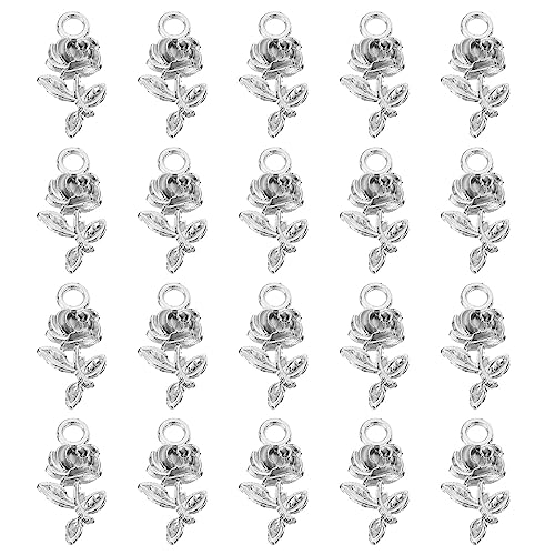 PATIKIL Rose Charm, 100Pcs Mini Rose Flower Pendant Charm Bulk Metal Designer DIY for Making s s Wedding Crafts Silver