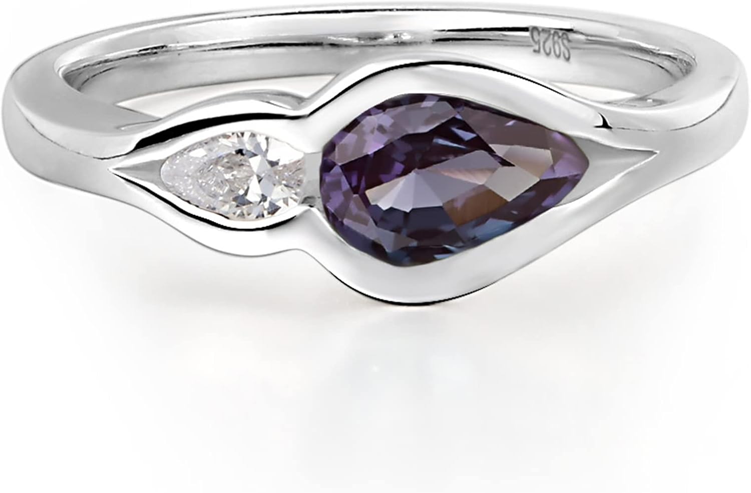 925 Sterling Silver Pear Shaped 7X5 MM Gemstone Ring 2 Stones Anniversary Ring for Women Jewelry