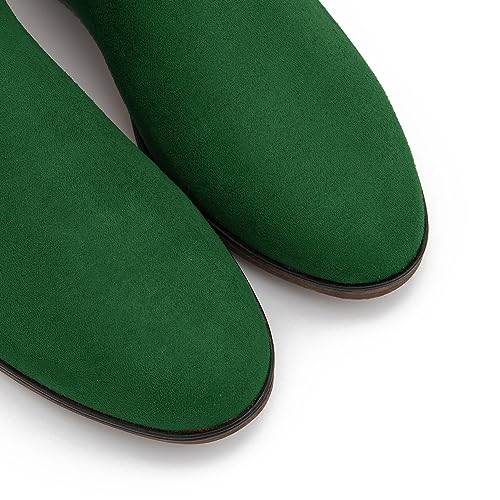 MOOMMO Women Mid Calf Slouch Boots Suede Calf High Boots Flats Flat Heel Long Boots Wide Calf Side Zipper Winter Boots Round Toe Flat Boots Retro Cute Casual Comfy Winter 4-13 M US4