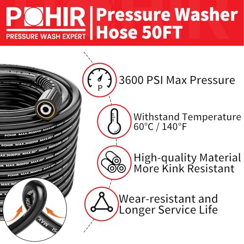 Pressure Washer Gun and Hose Kit for Home Cleaning and Car Washing, 3600 PSI, Includes Extension Wand, Nozzle Tips, and Quick Connect Set