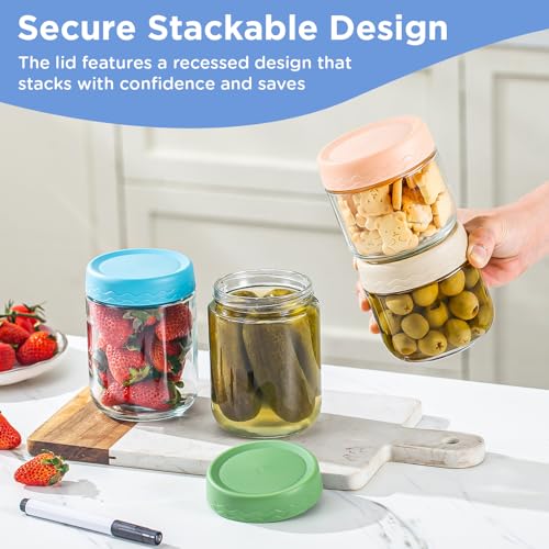 Image of DRKIO 10&16 Oz Glass Overnight Oats Containers with Lids Chia Pudding Jars | 6 Pack Mason Jars, Wide-Mouth, Leak-proof, Stackable, Ideal for Store and Meal Prep Yogurt, Cereals, Snack, Spice, Sugar