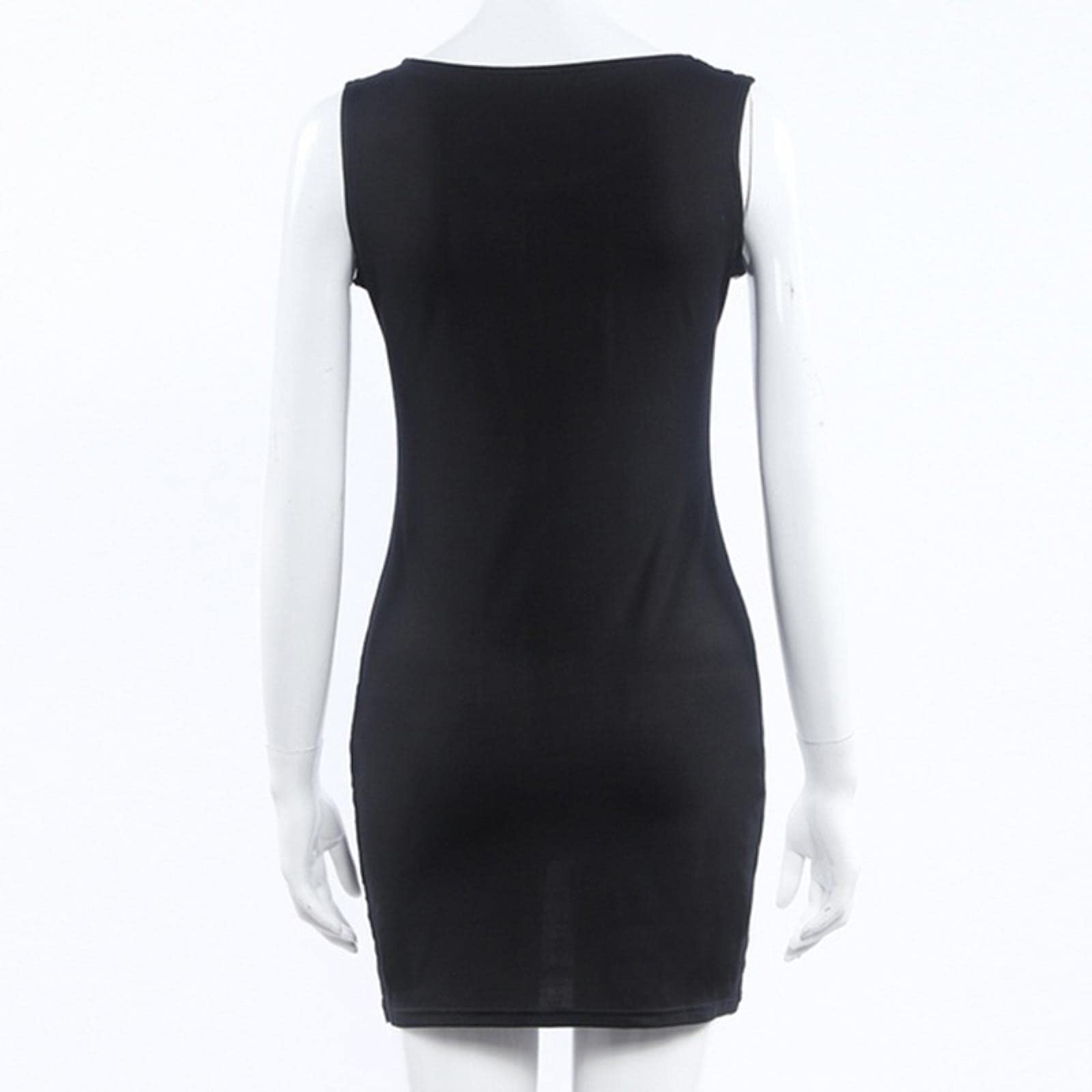 Vestito Donne Vestito Sexy Moda Estate Nero Nero Cuciture O-Collo Senza Maniche Sexy Abiti da Ufficio