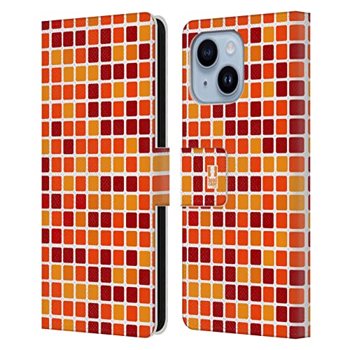 Étui portefeuille iPhone 14 Plus Head Case Designs en cuir orange motif tuiles de mosaïque