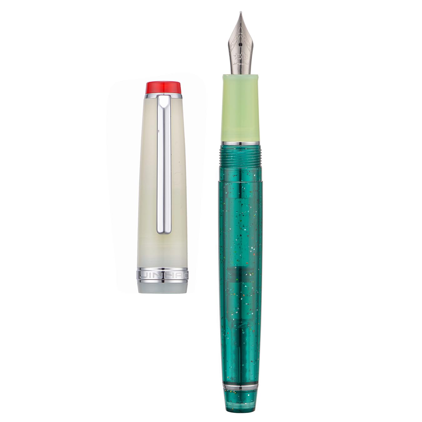 Jinhao 82 Fountain Pen, Golden Trim Medium Nib, Clear Green Mixed White Writing Office Pen with Converter โ image 1
