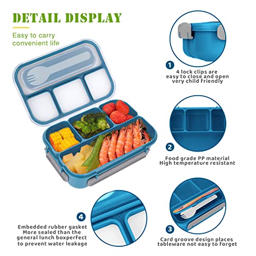 Bento Box,Bento Box Adult Lunch Box, Lunch Box Containers For Toddler/Kids/Adults, 1300Ml-4 Compartments&Fork, Leak-Proof, Microwave/Dishwasher/Freezer Safe, Bpa-Free(Blue) #TOP3