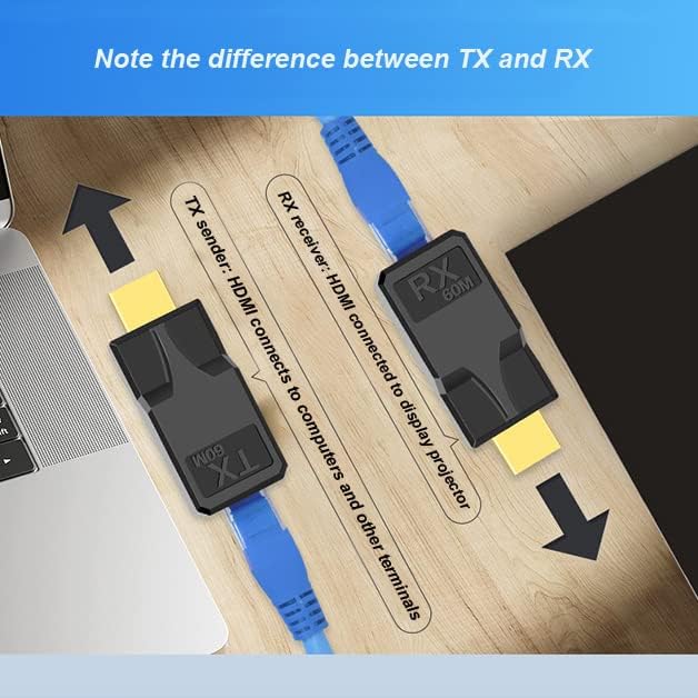 Image of HDMI to RJ45 60M Extender 1080P HDMl to RJ45 Cable Extendr Converter with Type-C Charging Cable for Computers, Laptops, Set-Top Boxes, TVS, Projectors, etc (60M HDMI Extender Connector)