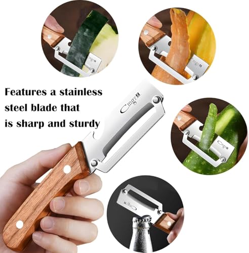 Vegetable Peeler and Bottle Opener, Heavy Duty Stainless Steel, Wooden Handle, for Pumpkin, Carrot and Potatoes (1) — view 3