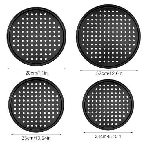 Kegeeei 4 Pcs Pizza Pan Set With Holes, Carbon Steel Perforated Non-Stick Pizza Tray For Oven Baking, 9 Inch, 10 Inch, 11 Inch, 12 Inch For Home Kitchen Restaurant, Black by Kegeeei - Image 2