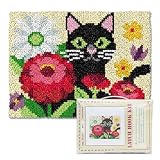 ORIGACH Knüpfteppich zum Selber Knüpfen Set, Katze Und Blumen, 52×38cm