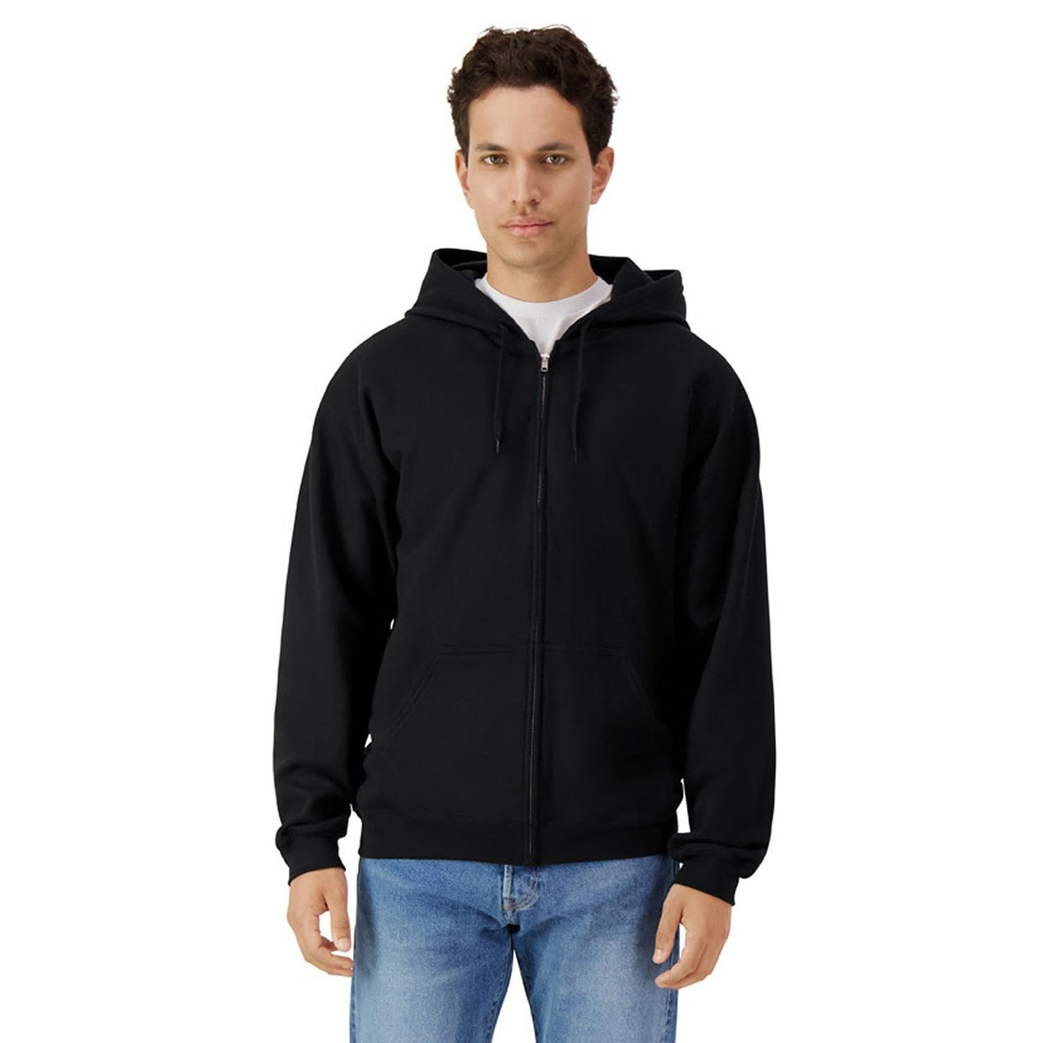 Gildan Men's Black Softstyle Fleece Midweight Full Zip Hoodie (Xl) (Black)