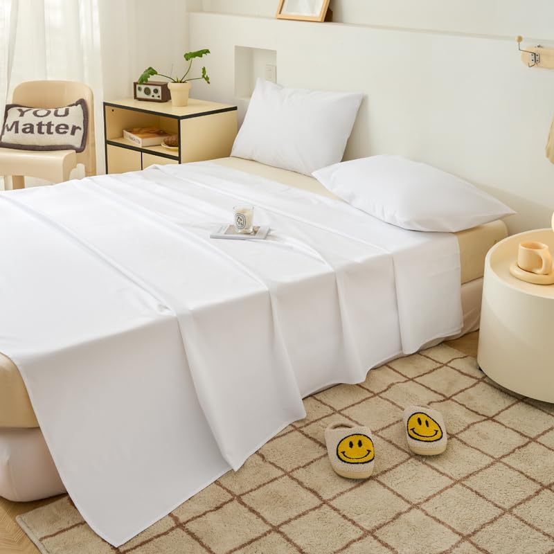 WenBags Lightweight Waterproof Flat Sheet 70 * 90 Inches Queen Size-Mattress Protector for Bed & Couch, Pet Hair Resistant Cover Ideal for Dogs & Cats, Perfect for Hotels & Hospitals (White)