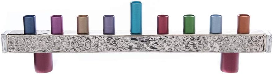 Yair Emanuel Anodized and Hammered Strip Menorah - Multicolor