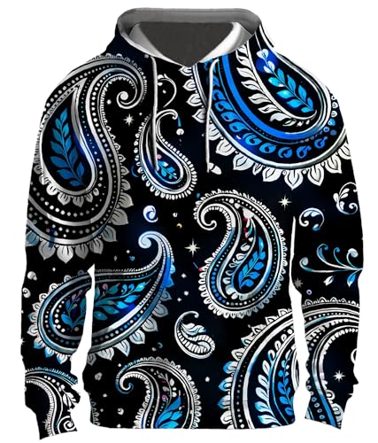 Famigani Blue Black Paisley Bandana Pullover Hoodie Men Women Unisex