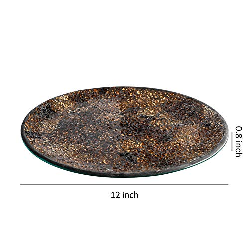 Whole Housewares 12" Glass Mosaic Candle Plate (Gold/Brown)