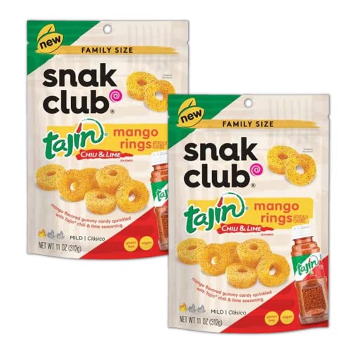 Spicy Mango Gummies Family Pack. Includes Two-11 Oz Family Size Bags Of Snak Club Tajin Mango Gummy Rings. Snak Club Tajin Gummy Snacks Are Vegan Gummy Candy! Comes With A Bellatavo Fridge Magnet! #TOP22