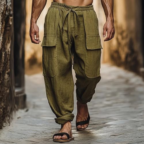Pantalon cargo d'été pour homme léger et extensible à cordon