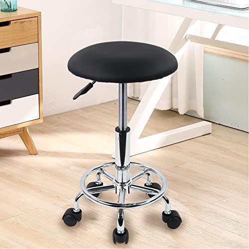 Kktoner Swivel Rolling Stool With Footrest Height Adjustable Pu Leather Salon Vanity Spa Massage Office Stool Chair Small (Black) #TOP1