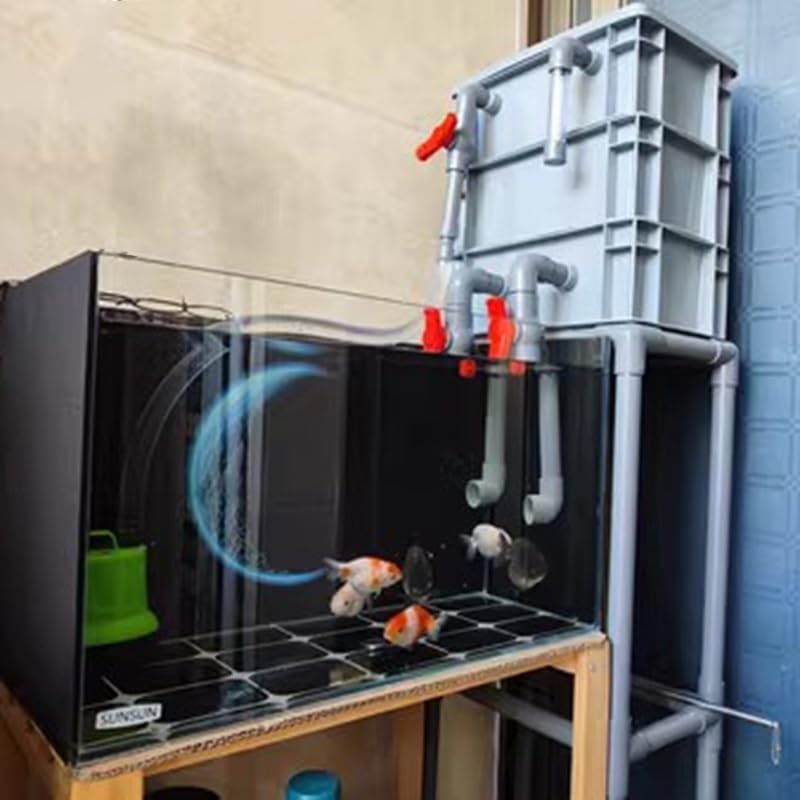 Aquarium Filter Box with Filter Cotton, Turnover Box Fish Tank Filter Upper Waterfall Flow Filter, Large External Water Circulation System Filter Kit for Fish Ponds (Color : Gray, Size : 30x20x33cm