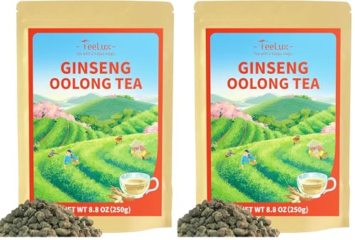 Image of TeeLux Ginseng Oolong Tea, Premium Oolong Tea Loose Leaf, High Mountain Ren Shen Tea, Natural Ginseng Tea, Roasted & Honey Aroma (Pack of 2)