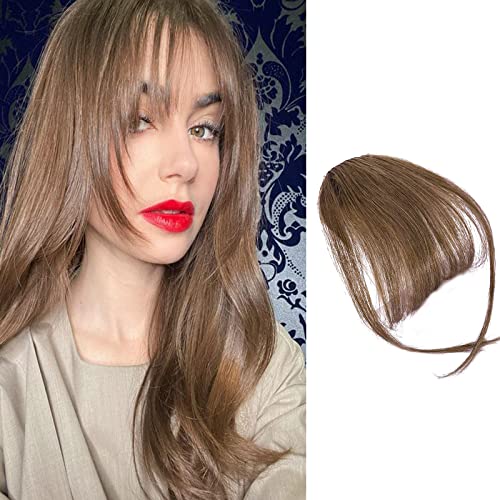 Tragheir Bangs Hair Clip In Bangs Hair Extensions 100% Real Human Hair Fake Bangs Wispy Bangs Clip On Air Bangs For Women Hairpieces Clip On Neat Bangs With Temples (Light Brown) #TOP1