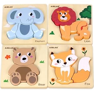 Airlab Wooden Chunky Jigsaw Puzzles for Toddler 1+ Year Olds, Baby Montessori Sensory Toys, 1st Birthday Gifts for Girls Boys, Preschool Educational Learning Toys for Kid Ages 1 2 3